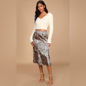 Lulus Blue and Tan Midi Skirt